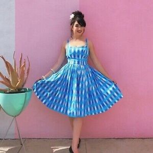 Pinup girl clothing ice blue harlequin Jenny dress